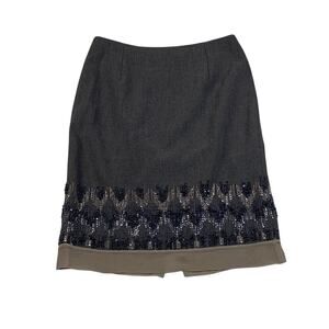 Jon Taupe Gray Beaded A Line Skirt 6 Art Deco Embellished Evening
